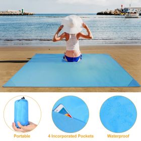 Portable Beach Blanket 4.6' x 6.6' Waterproof Foldable Camping Rug Pocket Sandproof Picnic Mat (Color: Blue)